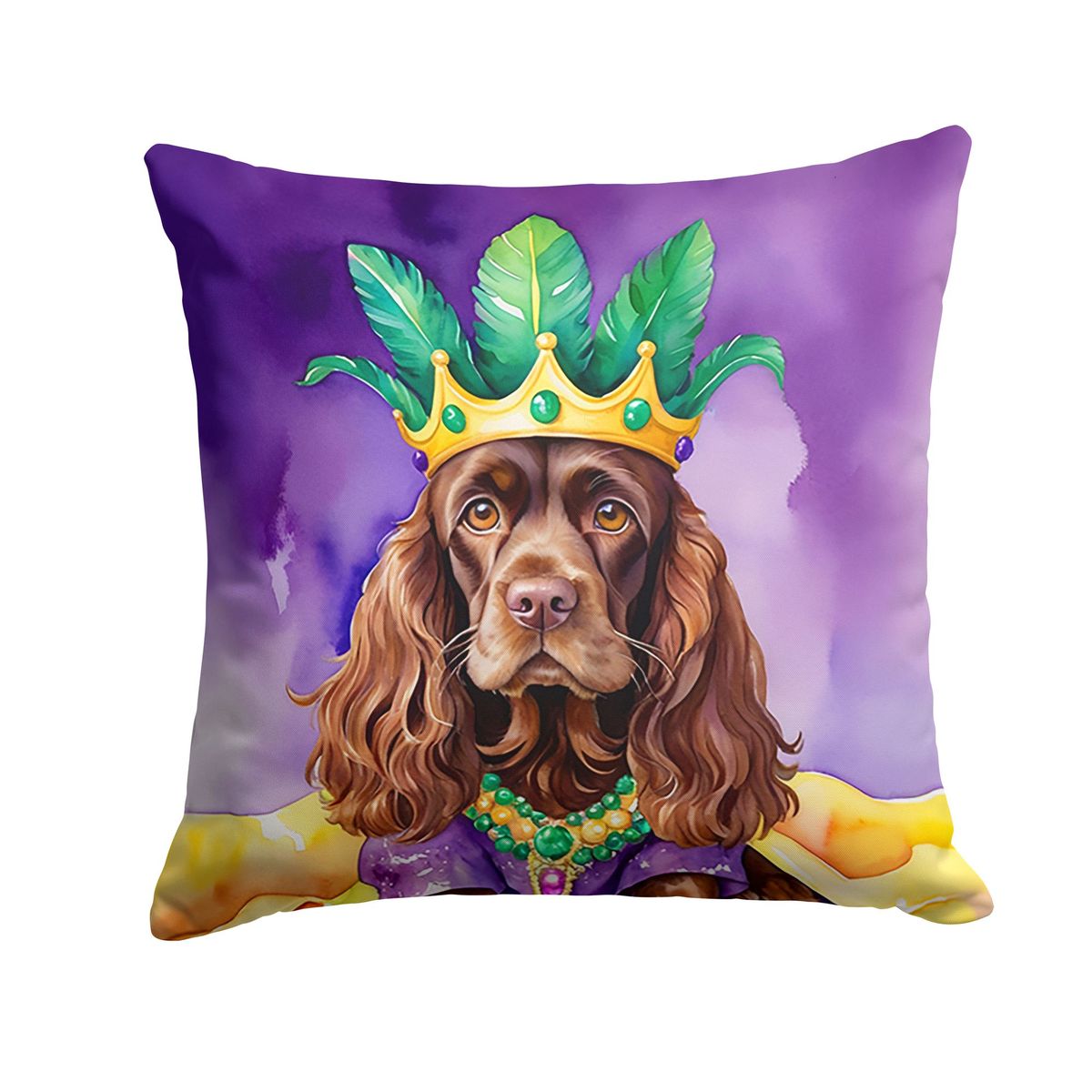 Cocker Spaniel King Of Mardi Gras Throw Pillow Machine Washable, Indoor Outdoor Decorative Pillow For Couch, Bed Or Patio, 18Hx18W_maomaolike.com