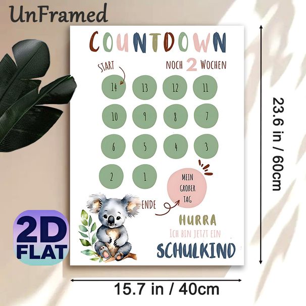 Koala Themed Countdown Painting Poster, Soft Watercolor Style Cute Koala & Numbered Circles Poster, Practical Countdown Tracker For Pre-school Start_maomaolike.com