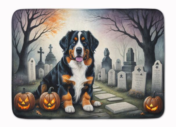 Bernese Mountain Dog Spooky Halloween Memory Foam Kitchen Mat Machine Washable Anti-Fatigue Mat Cushion Comfort Bath Mat Or Kitchen Rug_maomaolike.com