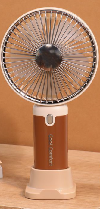 Popular Cream-colored Handheld With Phone Holder, Five-speed Wind Settings, USB Rechargeable, Portable Fan For Students_maomaolike.com