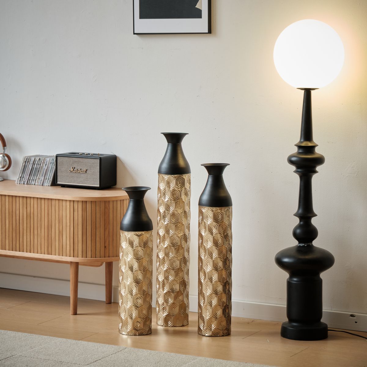 Floor Metal Vases Decorated White Metal Vases Set Of 3 Gorgeous Home Decoration Large Glazed Metal Vases 24.8in/29in/33.8in Height_maomaolike.com