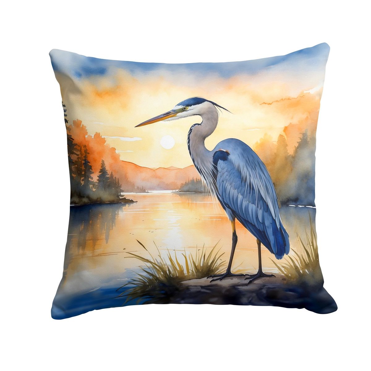 Blue Heron In The Golden Hour Throw Pillow Machine Washable, Indoor Outdoor Decorative Pillow For Couch, Bed Or Patio, 18Hx18W_maomaolike.com