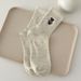 Autumn Cute Dog Embroidery Trend Healing Striped Pure Cotton Breathable Mid Tube Socks Ins Casual Pile Socks_maomaolike.com