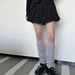 Autumn and winter lozenge twist knitted fleece socks East gate leg covers white maiden pile knee-high socks_maomaolike.com
