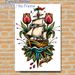 Sailboat & Tulip Themed Painting Poster, Vibrant Traditional Tattoo-style Poster, Artistic Design Featuring Sailboat, Red Tulips And Anchor, Suitable_maomaolike.com
