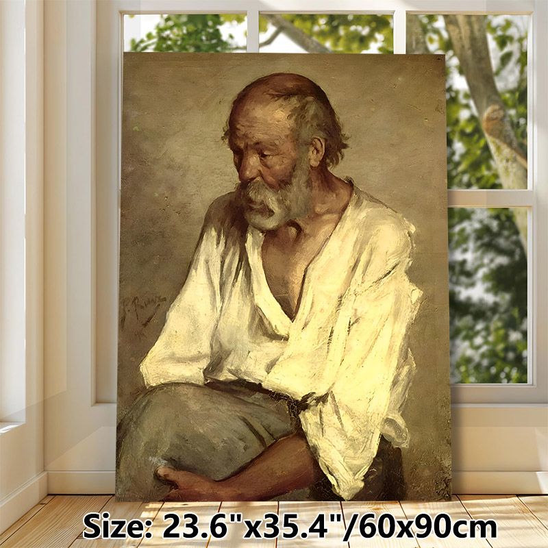 Elderly Man Portrait Painting Poster, Vintage Realistic Contemplative Elderly Man Poster, Detailed Artistic Depiction Ideal For Home Study, Living_maomaolike.com