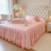 Simulated Silk Bedding Korean Style Princess Bed Skirt Four-Piece Set Lace Trim Solid Color Quilt Duvet Cover_maomaolike.com