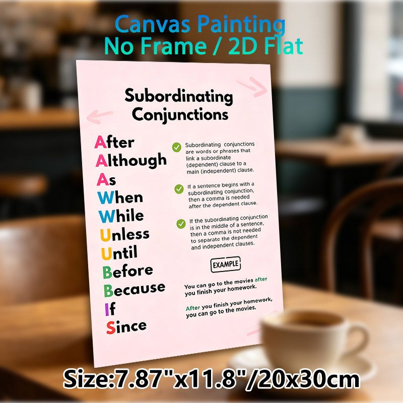 Subordinating Conjunctions Grammar Guide Painting Poster, Colorful Typographic Educational English Grammar Rule Poster, Clear Grammar Learning_maomaolike.com