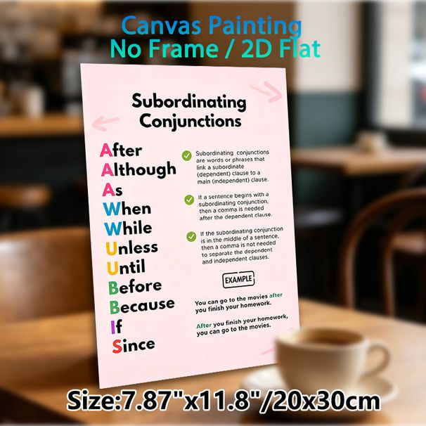 Subordinating Conjunctions Grammar Guide Painting Poster, Colorful Typographic Educational English Grammar Rule Poster, Clear Grammar Learning_maomaolike.com