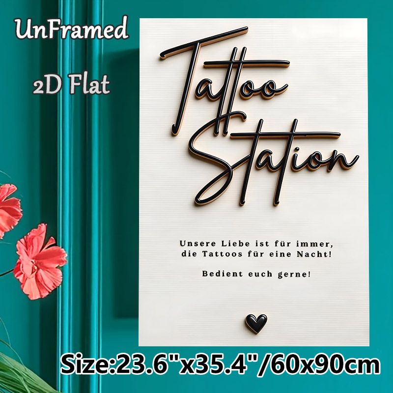 Tattoo Station Themed Painting Poster, Stylish Raised Black Calligraphy With German Quote Poster, Chic Wall Decor Option For Tattoo Studios And Art_maomaolike.com