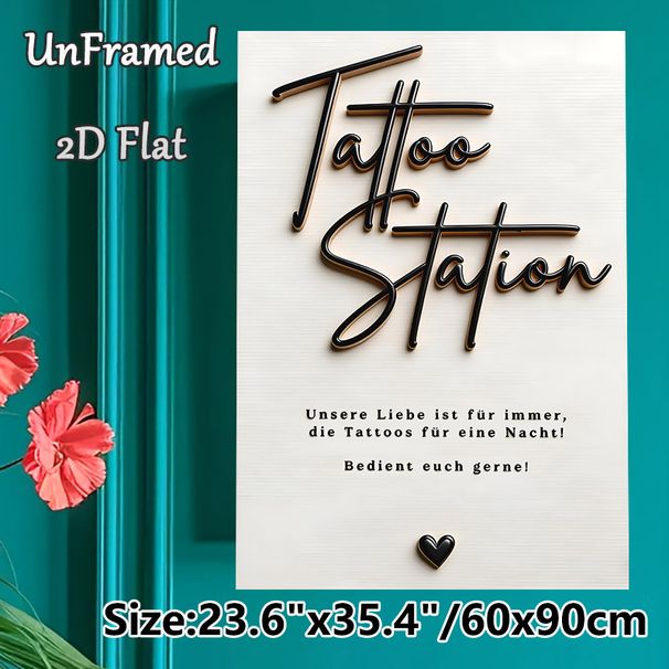 Tattoo Station Themed Painting Poster, Stylish Raised Black Calligraphy With German Quote Poster, Chic Wall Decor Option For Tattoo Studios And Art_maomaolike.com