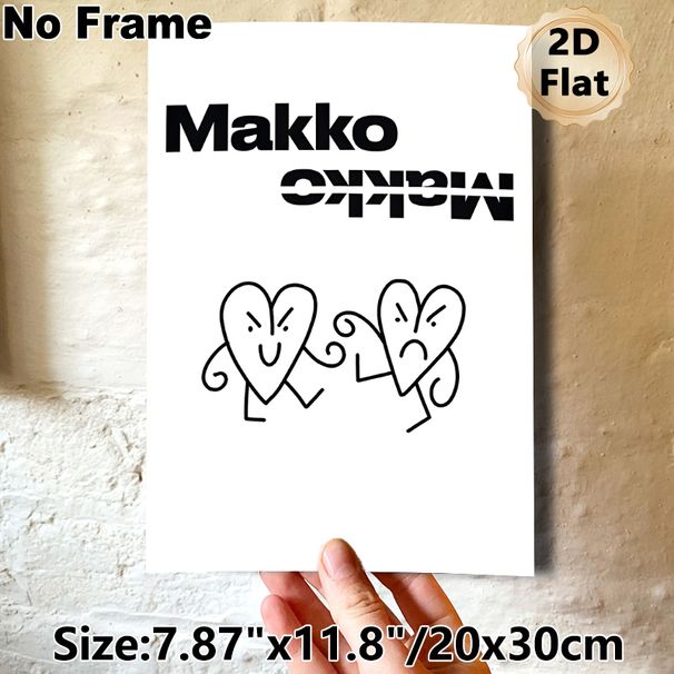 Makko Cartoon Heart Emotion Painting Poster, Minimalist Black & White Line-art Poster, Expressive Contrasting-mood Heart Figures, Chic Wall Decor_maomaolike.com