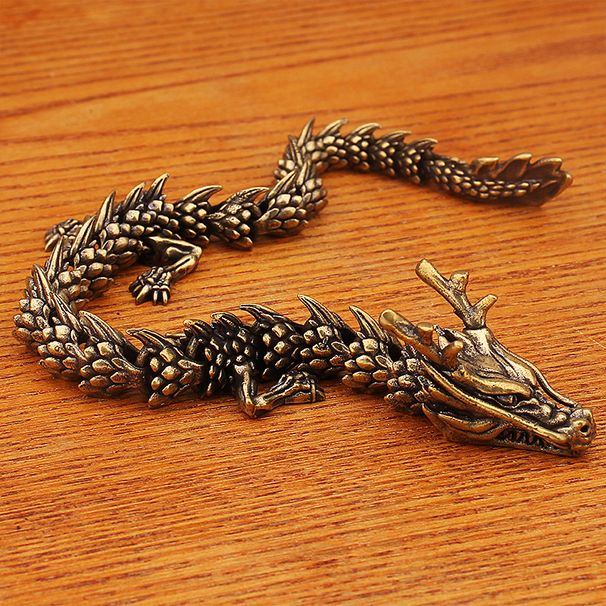 Brass 3D Printed Ornament, Three-Dimensional, Dominant, Vintage Style, Movable Dragon, Gold New Zodiac Dragon Craft, Wholesale_maomaolike.com