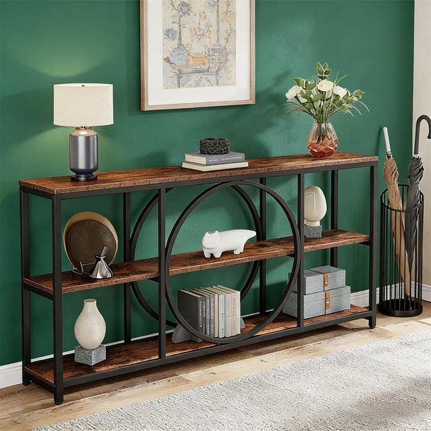 Console Table, Narrow Sofa Table With 3 Tier Storage Shelves_maomaolike.com