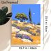 Mediterranean Hillside Painting Poster, Vibrant Stylized Scenery Poster, Sunny Hills With Trees And Rocks Design, Brings Serene Natural Atmosphere_maomaolike.com