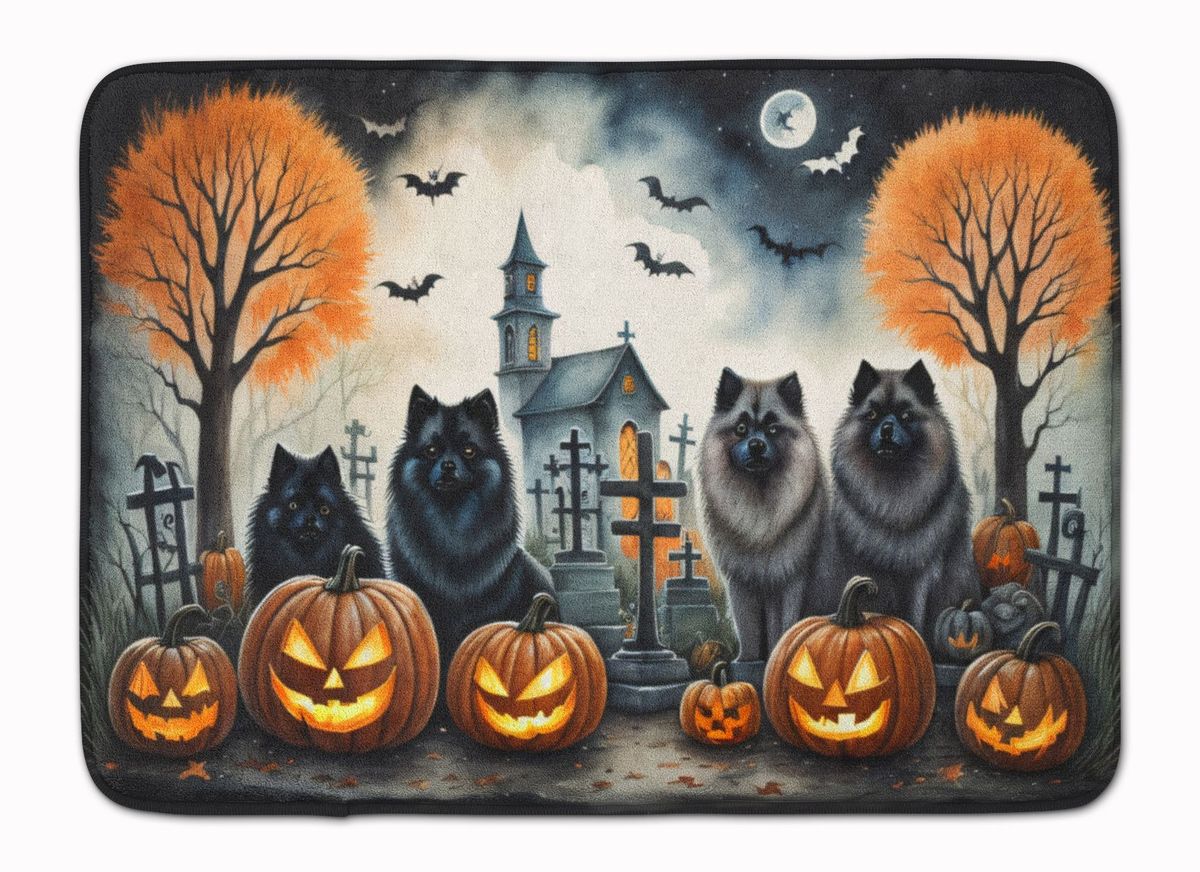 Keeshond Spooky Halloween Memory Foam Kitchen Mat Machine Washable Anti-Fatigue Mat Cushion Comfort Bath Mat Or Kitchen Rug_maomaolike.com