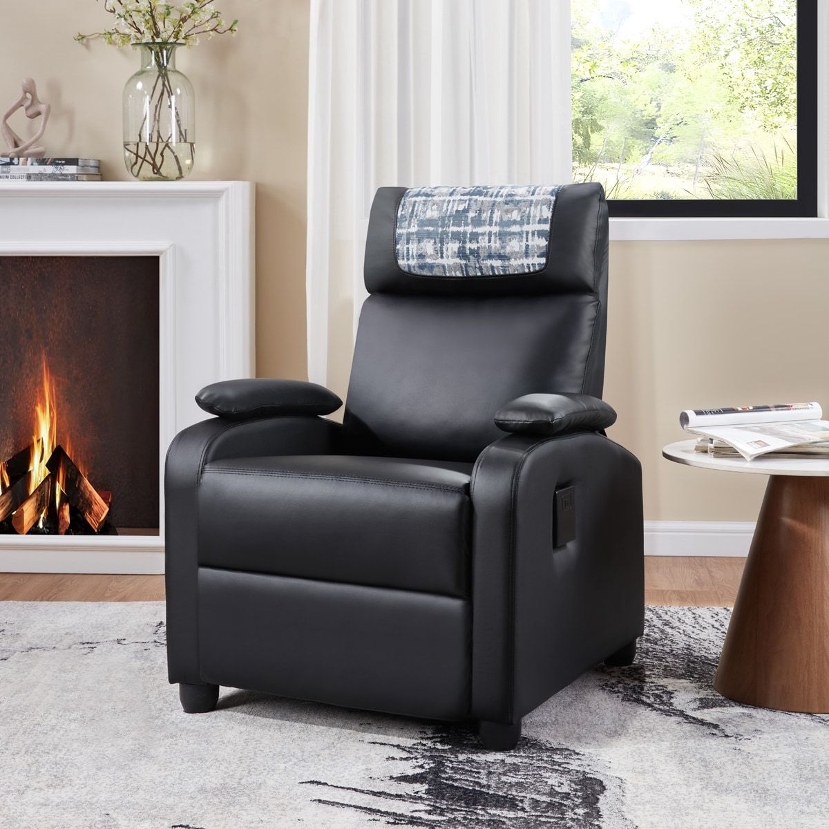 Recliner Chair, Classic And Traditional Manual Recliner Chair With Comfortable Arms And Back Single Sofa For Living Room, Black_maomaolike.com