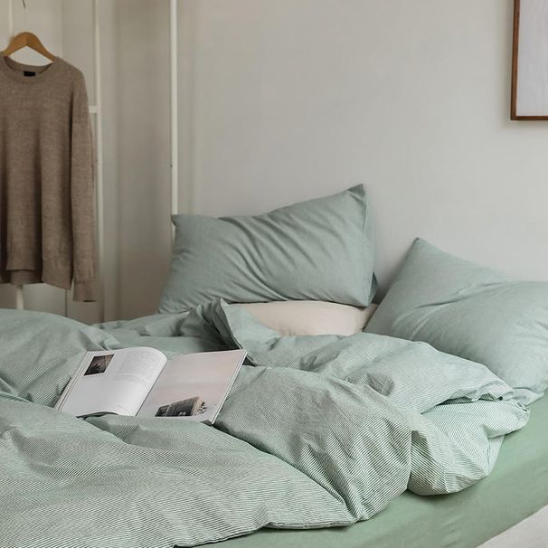 Wholesale INS Japanese Simple Vertical Thin Stripes Pure Four-Piece Nordic Style Full Yarn-Dyed Washed Cotton 4-Piece Set_maomaolike.com