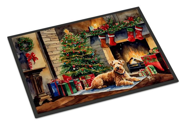 Lakeland Terrier Cozy Christmas Doormat Front Door Mat Indoor Outdoor Rugs For Entryway, Non Slip Washable Low Pile, 24H X 36W_maomaolike.com