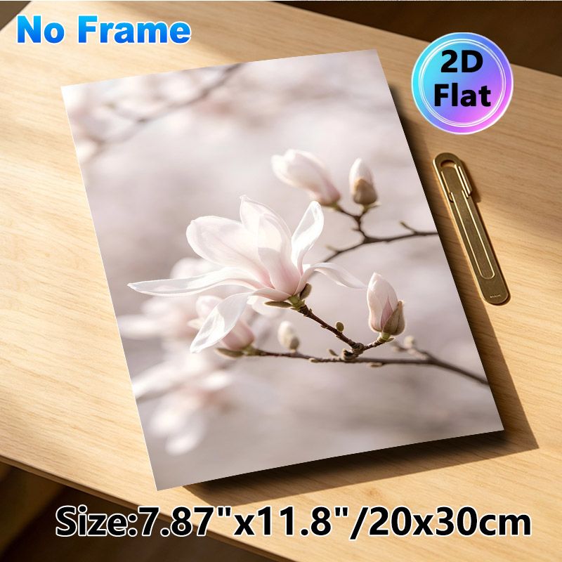 Magnolia Themed Painting Poster, Soft-toned Delicate Blooming Magnolia Branch Poster, Brings Gentle Natural Ambiance, Ideal For Living Room, Bedroom_maomaolike.com