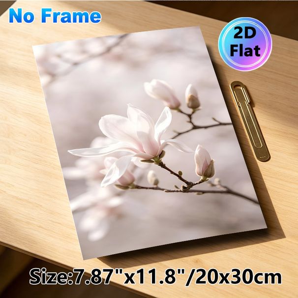 Magnolia Themed Painting Poster, Soft-toned Delicate Blooming Magnolia Branch Poster, Brings Gentle Natural Ambiance, Ideal For Living Room, Bedroom_maomaolike.com