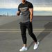 Men's Clothing casual short-sleeved suit 3D digital printing color stripes fashion short-sleeved trousers suit_maomaolike.com