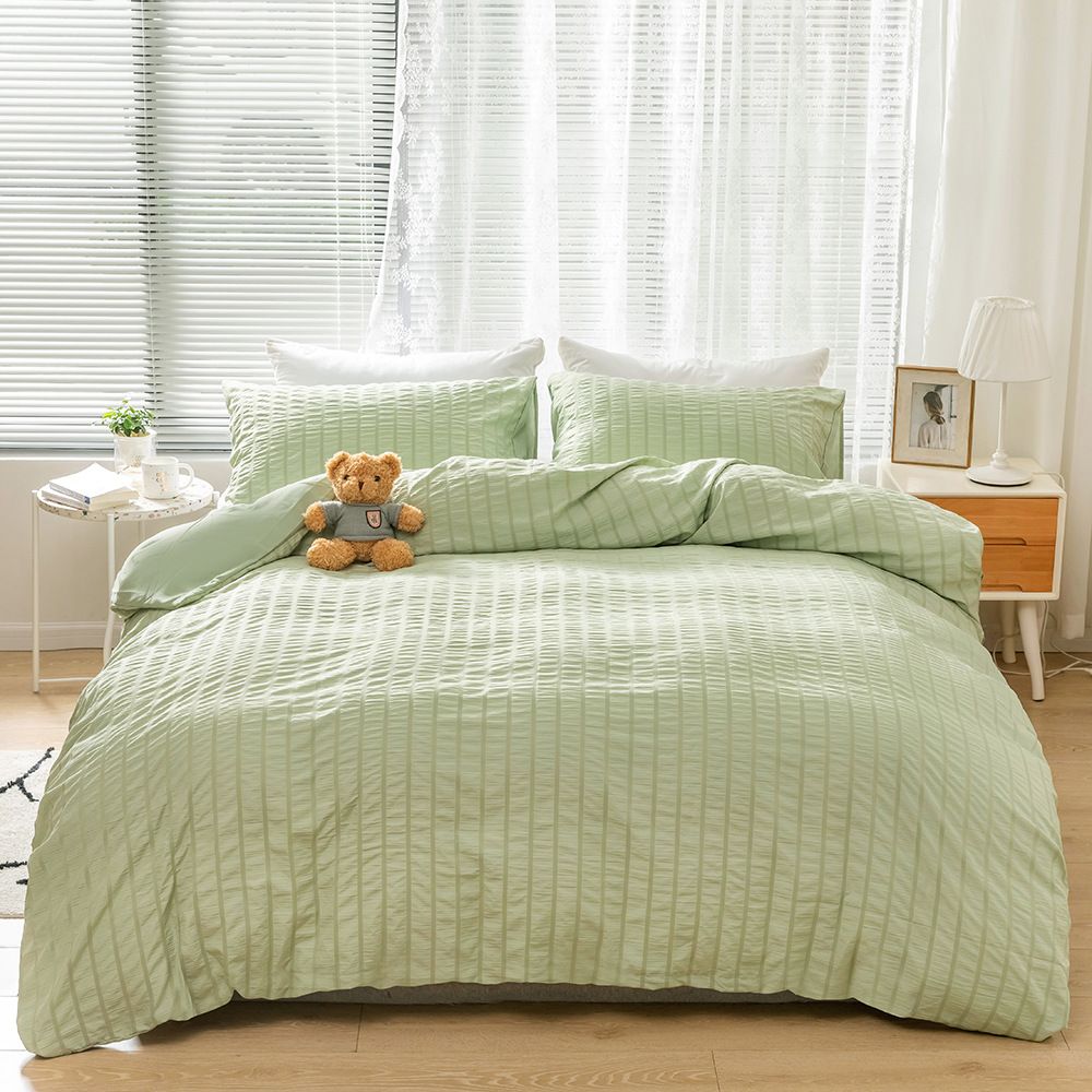 Home Textile Solid Color Craft Style Seersucker Three Piece Set Duvet Cover Full Size_maomaolike.com