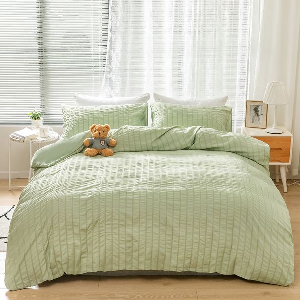Home Textile Solid Color Craft Style Seersucker Three Piece Set Duvet Cover Full Size_maomaolike.com