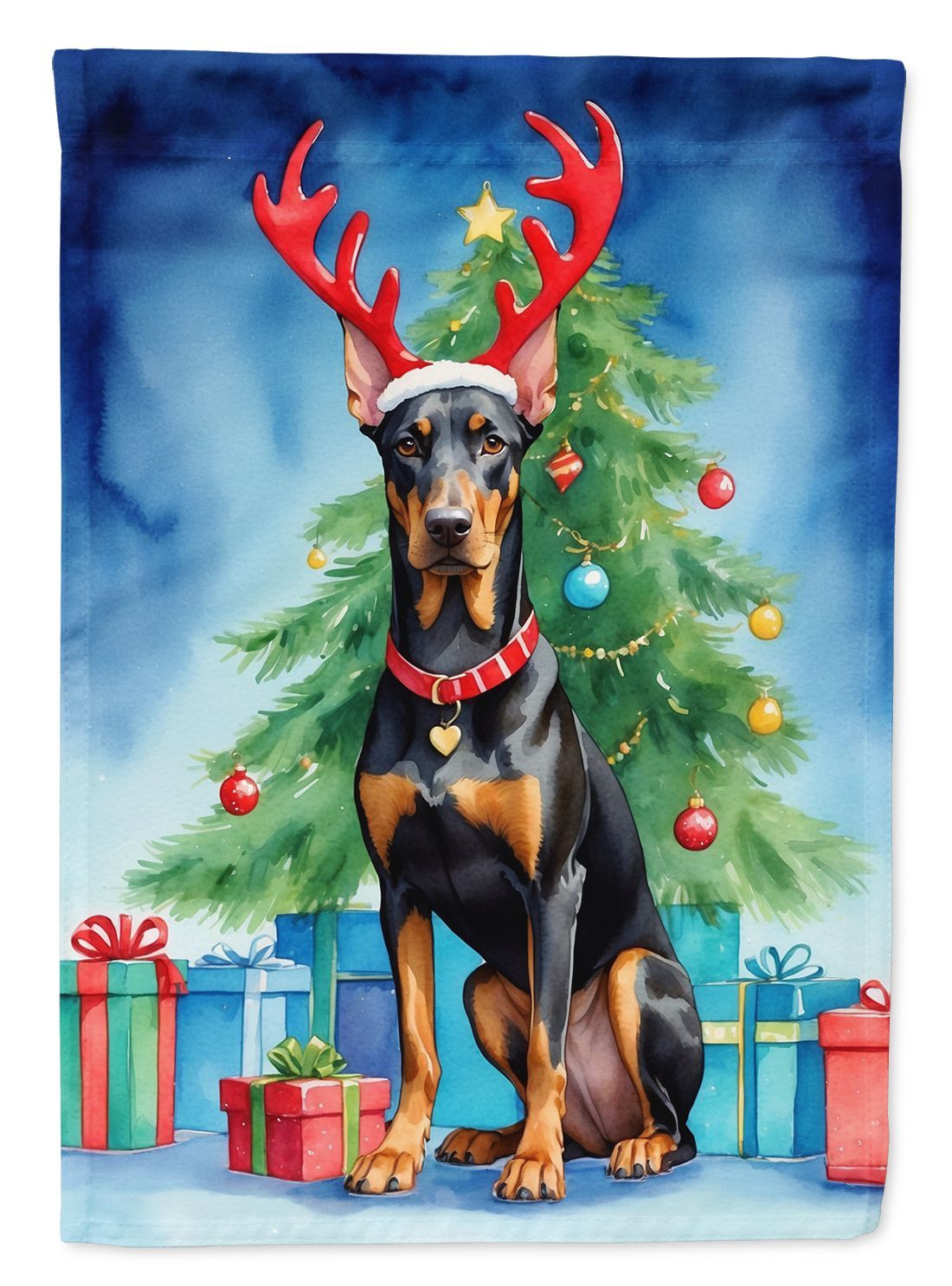 Doberman Pinscher Christmas Reindeer House Flag Large Porch Sleeve Pole Decorative Outside Yard Banner Artwork Wall Hanging, Polyester, House Size, Multicolor_maomaolike.com