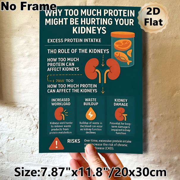 Kidney Health & Protein Intake Painting Poster, Informative Infographic Style Poster, Educational Guide Explaining Kidney Risks From Excess Protein_maomaolike.com