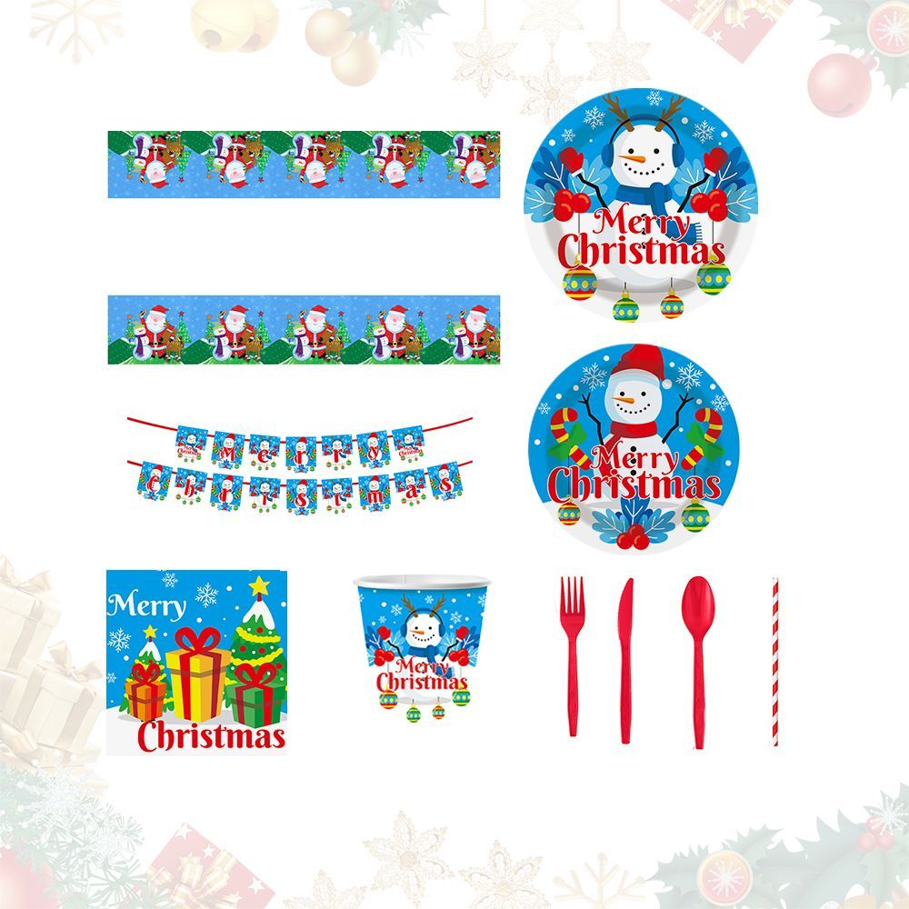 Christmas 10-piece Set Set Party Supplies Snowman Disposable Tableware Paper Plates And Napkins Banners Plastic Tablecloths Cutlery Serves 60 For Merry Christmas Party Home Indoor Outdoor Decor_maomaolike.com