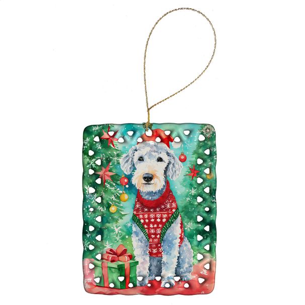 Bedlington Terrier Christmas Porcelain Ornament Christmas Tree Hanging Decorations For Home Christmas Holiday, Rectangle, Gift, Multicolor_maomaolike.com
