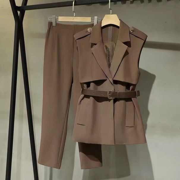 Women's Clothing women's temperament suits women's new professional formal wear sleeveless suit collar jacket two piece suit_maomaolike.com
