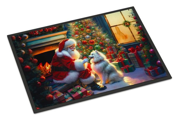 American Eskimo And Santa Claus Doormat Front Door Mat Indoor Outdoor Rugs For Entryway, Non Slip Washable Low Pile, 24H X 36W_maomaolike.com
