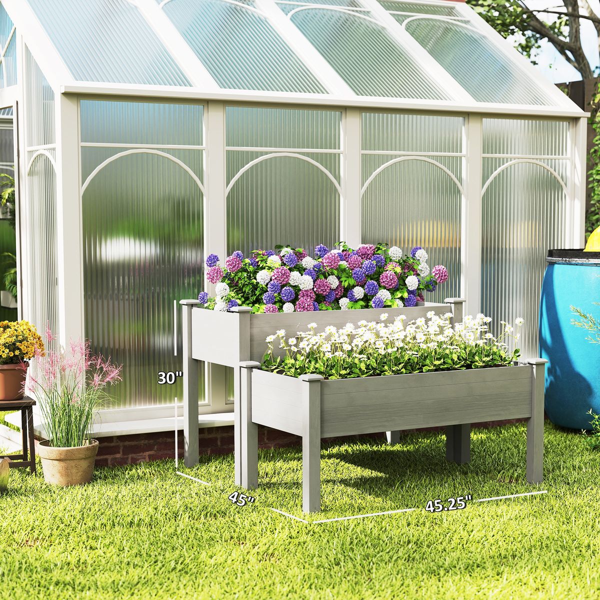 2 Tier Raised Garden Bed, Wooden Elevated Planter Box With Legs, Outdoor Plant Bed For Flowers Vegetables Herbs Gray_maomaolike.com