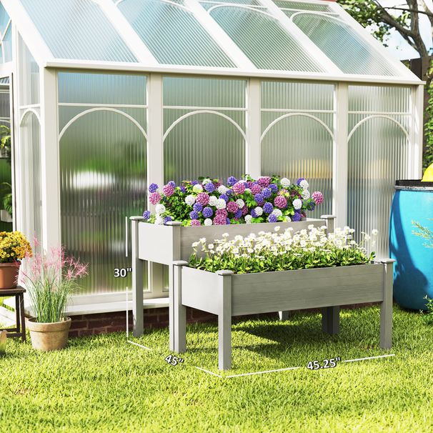 2 Tier Raised Garden Bed, Wooden Elevated Planter Box With Legs, Outdoor Plant Bed For Flowers Vegetables Herbs Gray_maomaolike.com