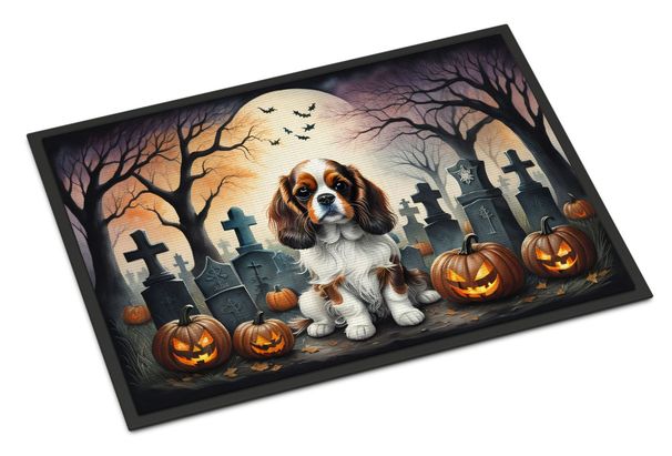 Cavalier Spaniel Spooky Halloween Doormat Front Door Mat Indoor Outdoor Rugs For Entryway, Non Slip Washable Low Pile, 24H X 36W_maomaolike.com