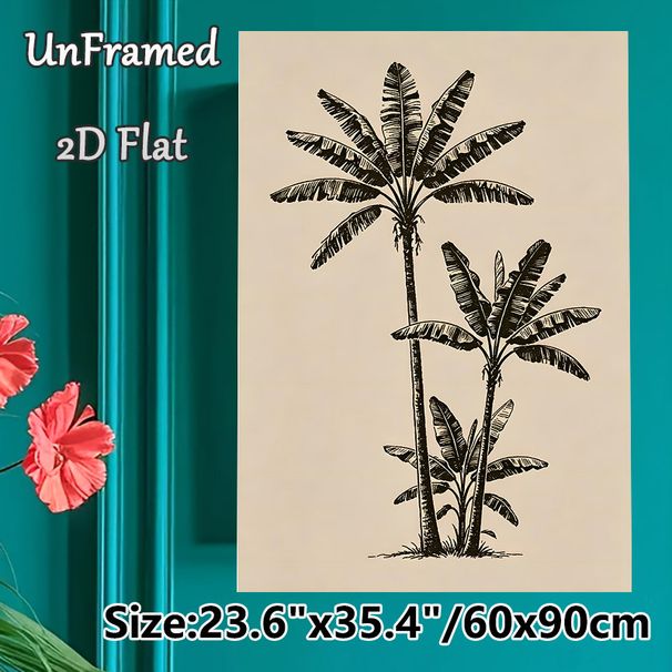 Banana Tree Painting Poster, Monochrome Line Art Style Poster, Understated Tropical Natural Decor Suitable For Living Room, Bedroom, Office_maomaolike.com