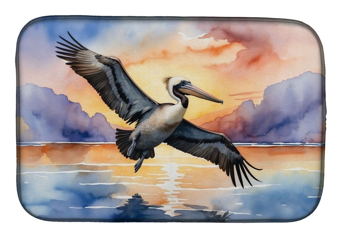 Pelican Fyling At Sunrise Dish Drying Mat Absorbent Dish Drying Mat Pad For Kitchen Counter Dish Drainer Mat For Countertop, 14 X 21", Multicolor_maomaolike.com