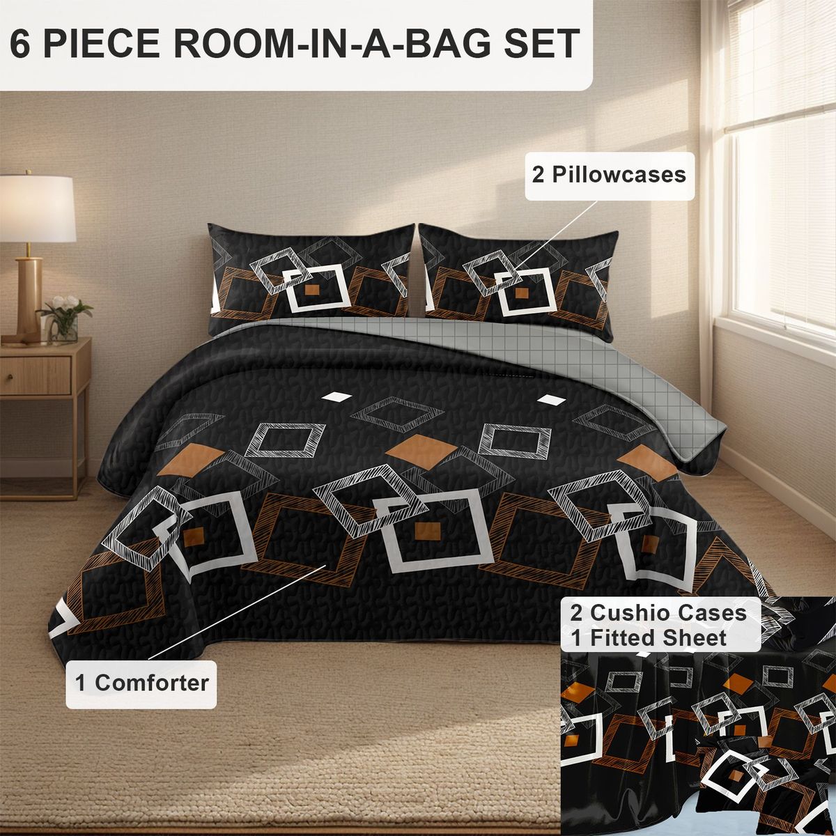 6 Piece Soft All-Season Washed Microfiber And Viscose Comforter Set , With Comforter, Sheet, Pillowcases & Shams, Print, Flowerd, Moisture-Wicking, Silky Soft Texture, Cooling, Breathable, Easy Care_maomaolike.com