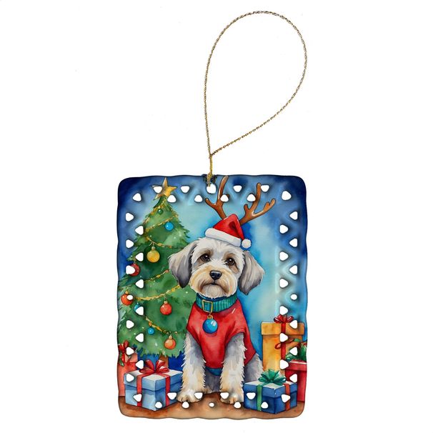 Dandie Dinmont Terrier Christmas Reindeer Porcelain Ornament Christmas Tree Hanging Decorations For Home Christmas Holiday, Rectangle, Gift, Multicolor_maomaolike.com
