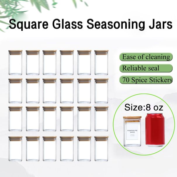 24 Pcs High Borosilicate Glass Spice Jar With Label And Bamboo Lid (24 X 8 Ounces), Spice Container With 72 Printed Labels And 20 Handwritten Labels, Empty Square Seasoning_maomaolike.com