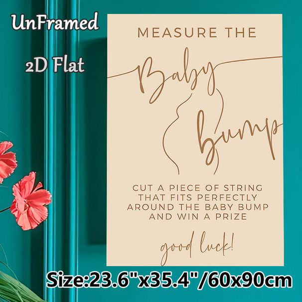 Baby Bump Measuring Game Painting Poster, Minimalist Warm Neutral Line Art Poster, Fun Interactive Game Decor, Suitable For Baby Shower Parties_maomaolike.com