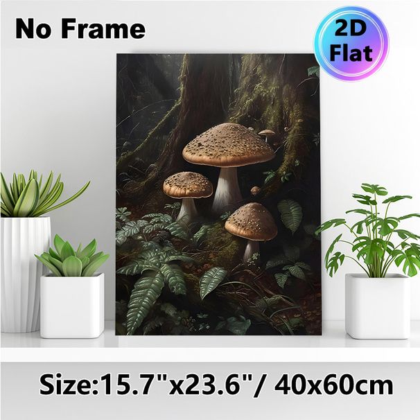 Forest Mushroom Painting Poster, Realistic Dark Forest Mushroom & Fern Scene Poster, Calming Natural Woodland Design, Ideal For Living Room, Bedroom_maomaolike.com