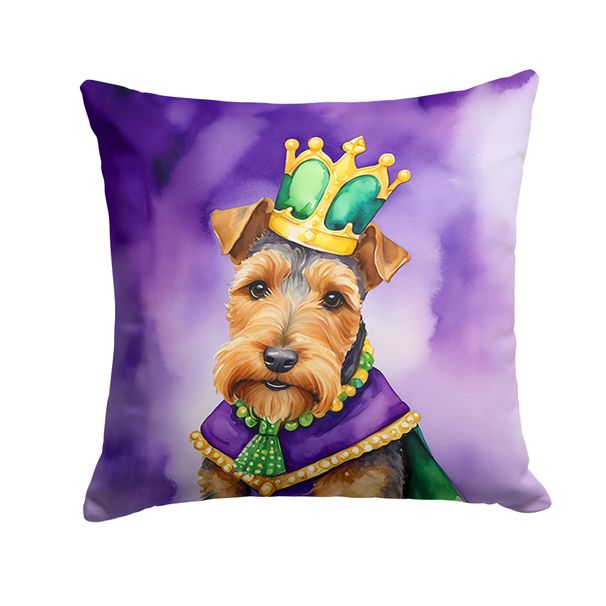 Welsh Terrier King Of Mardi Gras Throw Pillow Machine Washable, Indoor Outdoor Decorative Pillow For Couch, Bed Or Patio, 18Hx18W_maomaolike.com