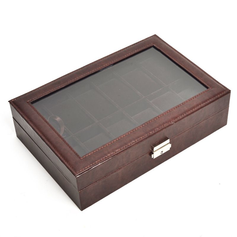 watch box spot wholesale high-grade oil wax leather plush lock 12 Watch storage box_maomaolike.com