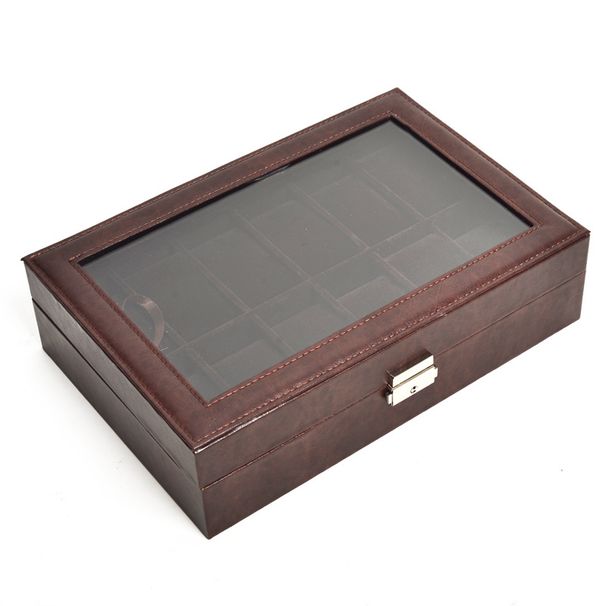 watch box spot wholesale high-grade oil wax leather plush lock 12 Watch storage box_maomaolike.com