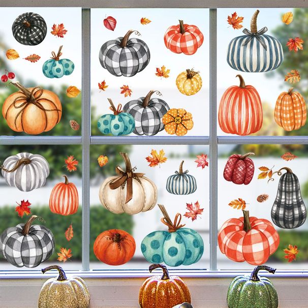9 Sheets Fall Window Clings 98PCS Thanksgiving Window Stickers Pumpkin Maple Leaf Double Sided Static Window Decals For Autumn Party Supplies_maomaolike.com