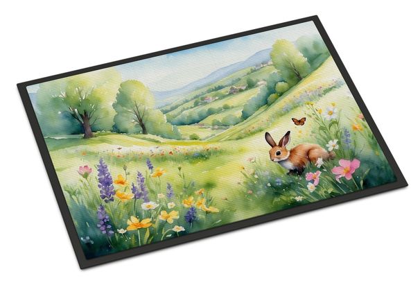 Rabbit Springtime Meadow Doormat Front Door Mat Indoor Outdoor Rugs For Entryway, Non Slip Washable Low Pile, 24H X 36W_maomaolike.com