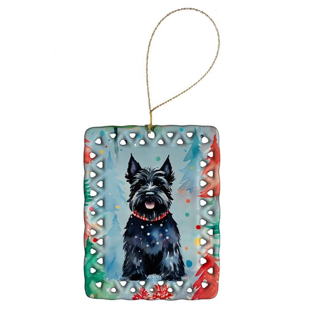 Scottish Terrier Christmas Porcelain Ornament Christmas Tree Hanging Decorations For Home Christmas Holiday, Rectangle, Gift, Multicolor_maomaolike.com